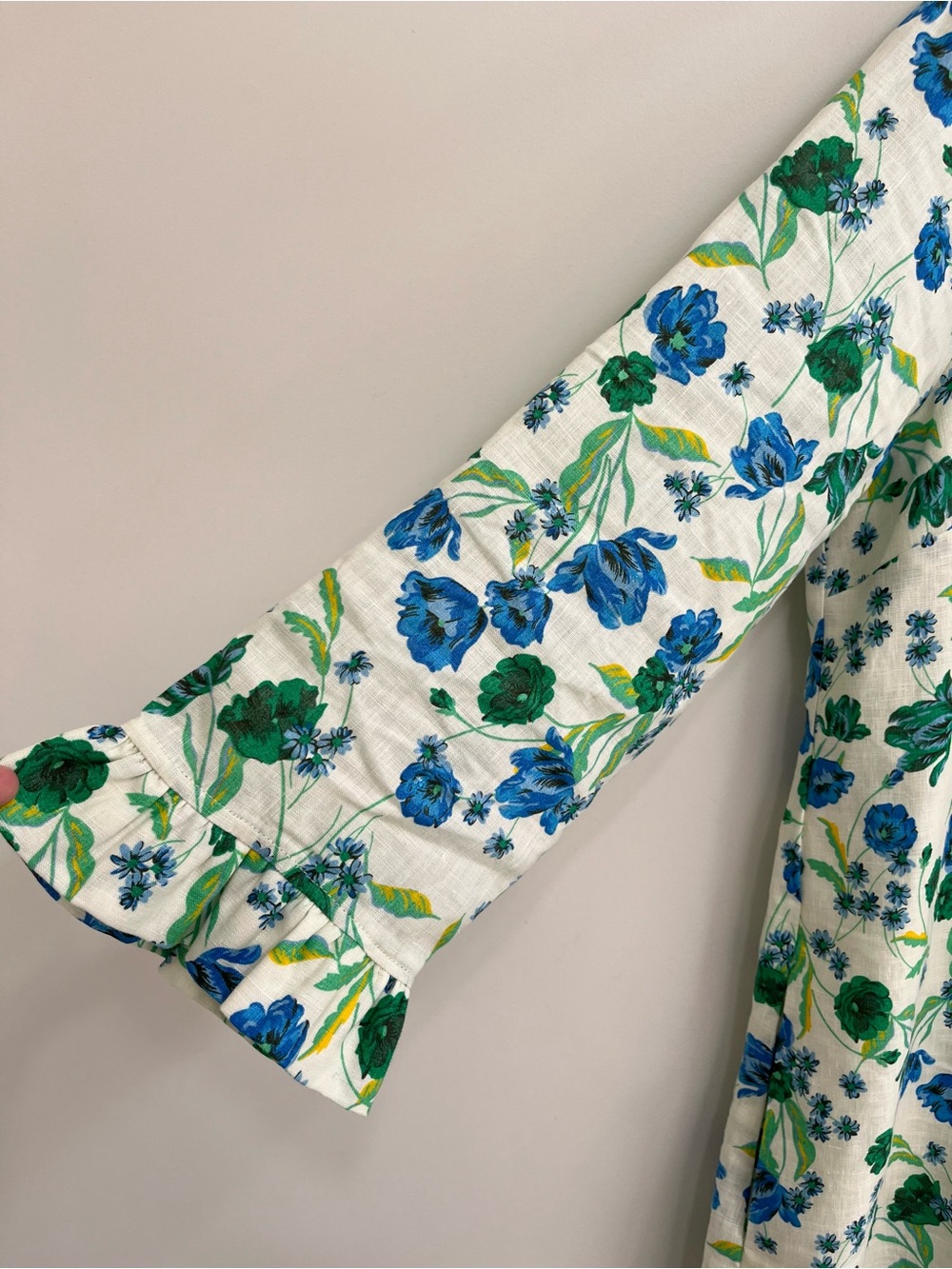 Draper James Blue Green Floral Linen Shift Dress High Neck Ruffle Collar Size XL - Picture 4 of 10